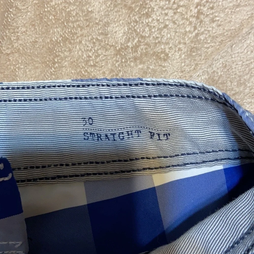 Lands End canvas blue white checkered board shorts